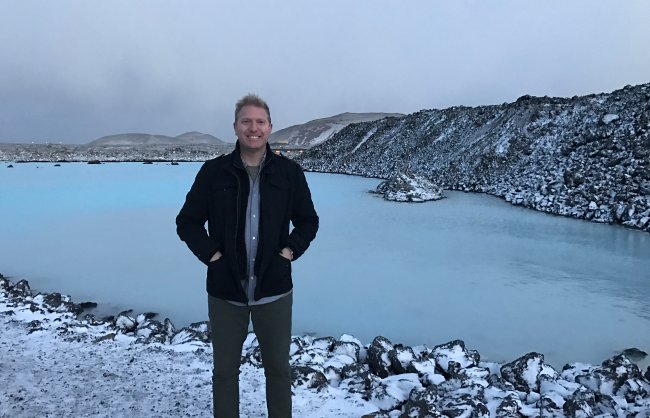 dj paris outside the blue lagoon in iceland